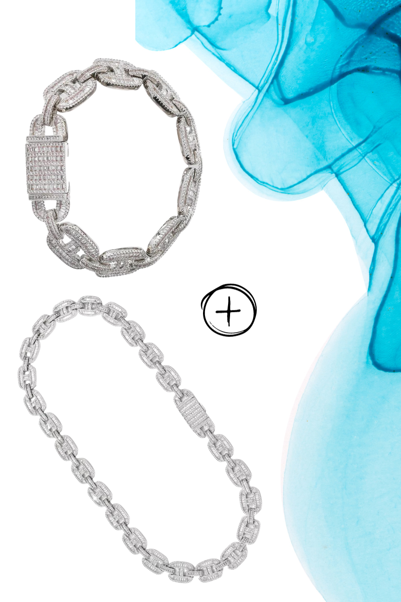 White Crystals Chain+Bracelet Pack
